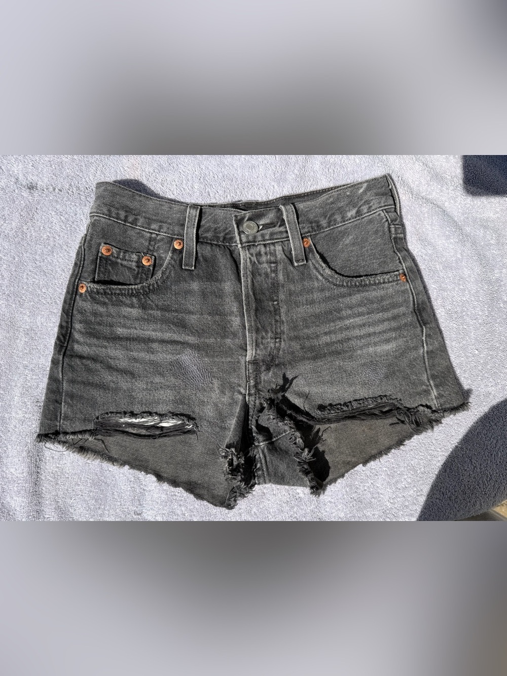Levi’s 501 Original High Rise Distressed Black Shorts W23
